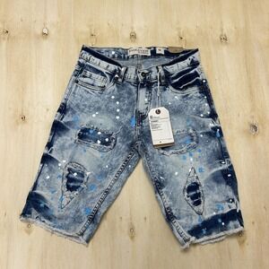 Evolution In Design Shorts Kids 14 Blue Denim Cutoff Distressed Paint Splatter